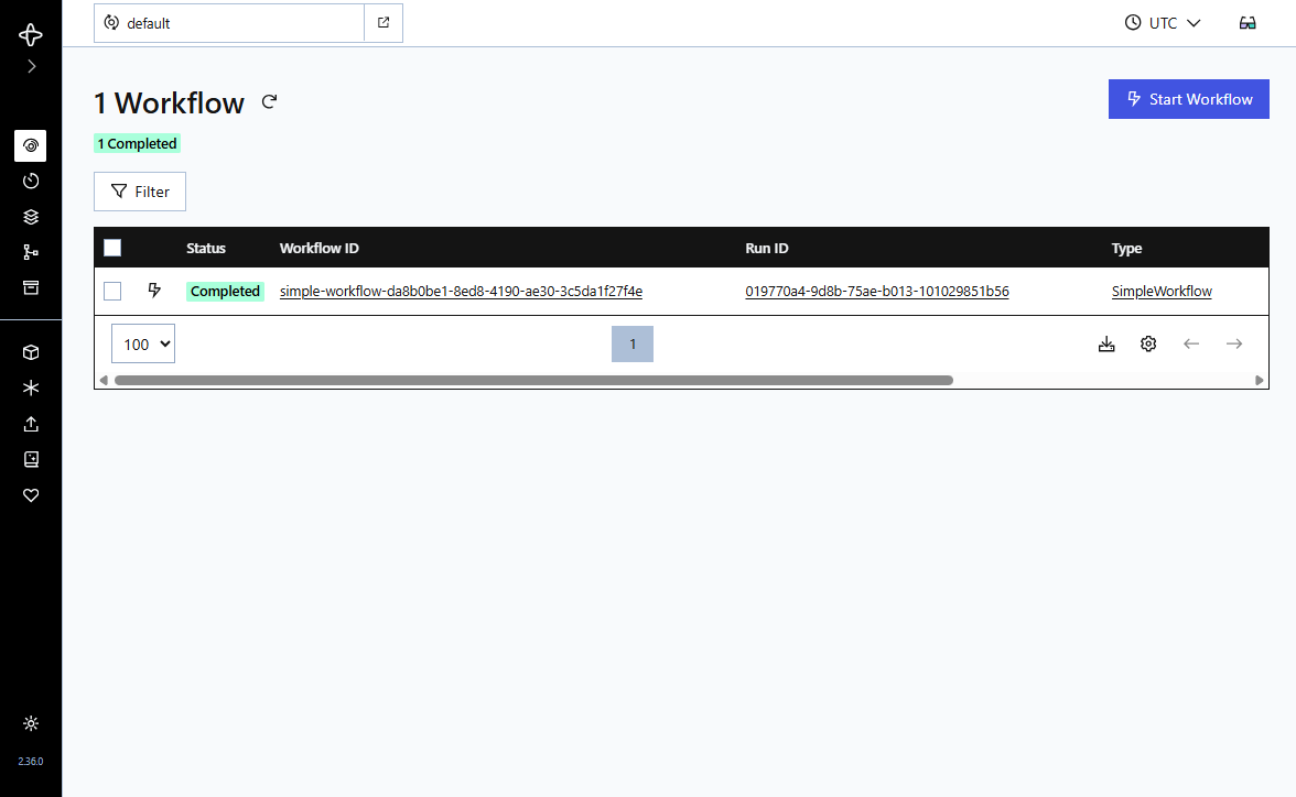 Temporal Dashboard - Workflow list