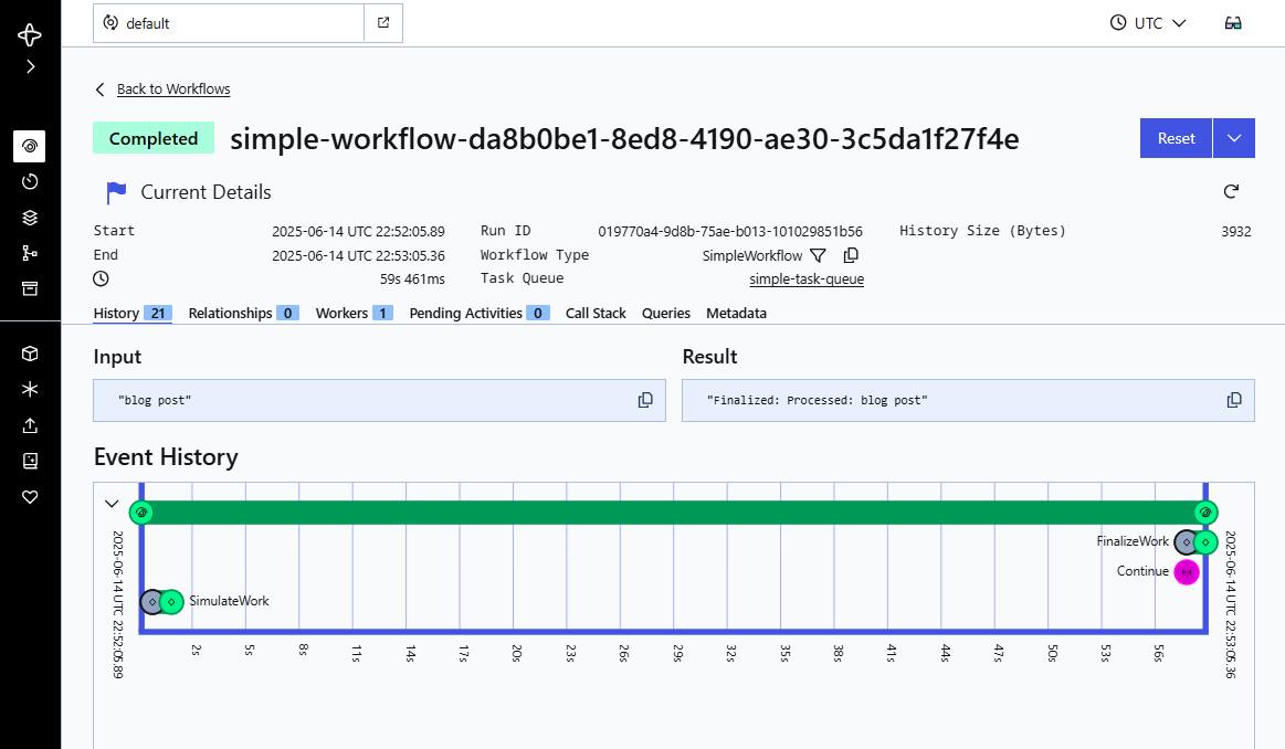 Temporal Dashboard - Workflow complete