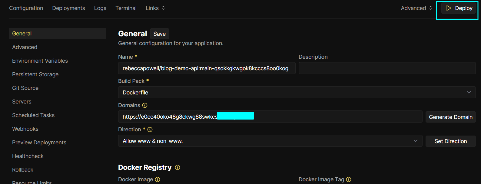 Deploy the project in Coolify