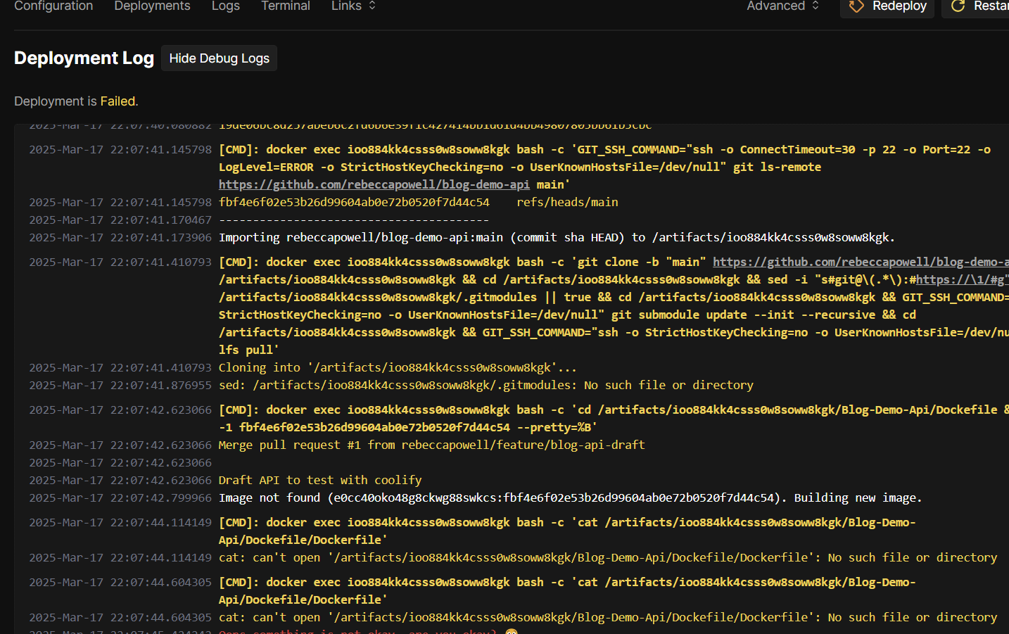 Deployment failure due to Dockerfile issue