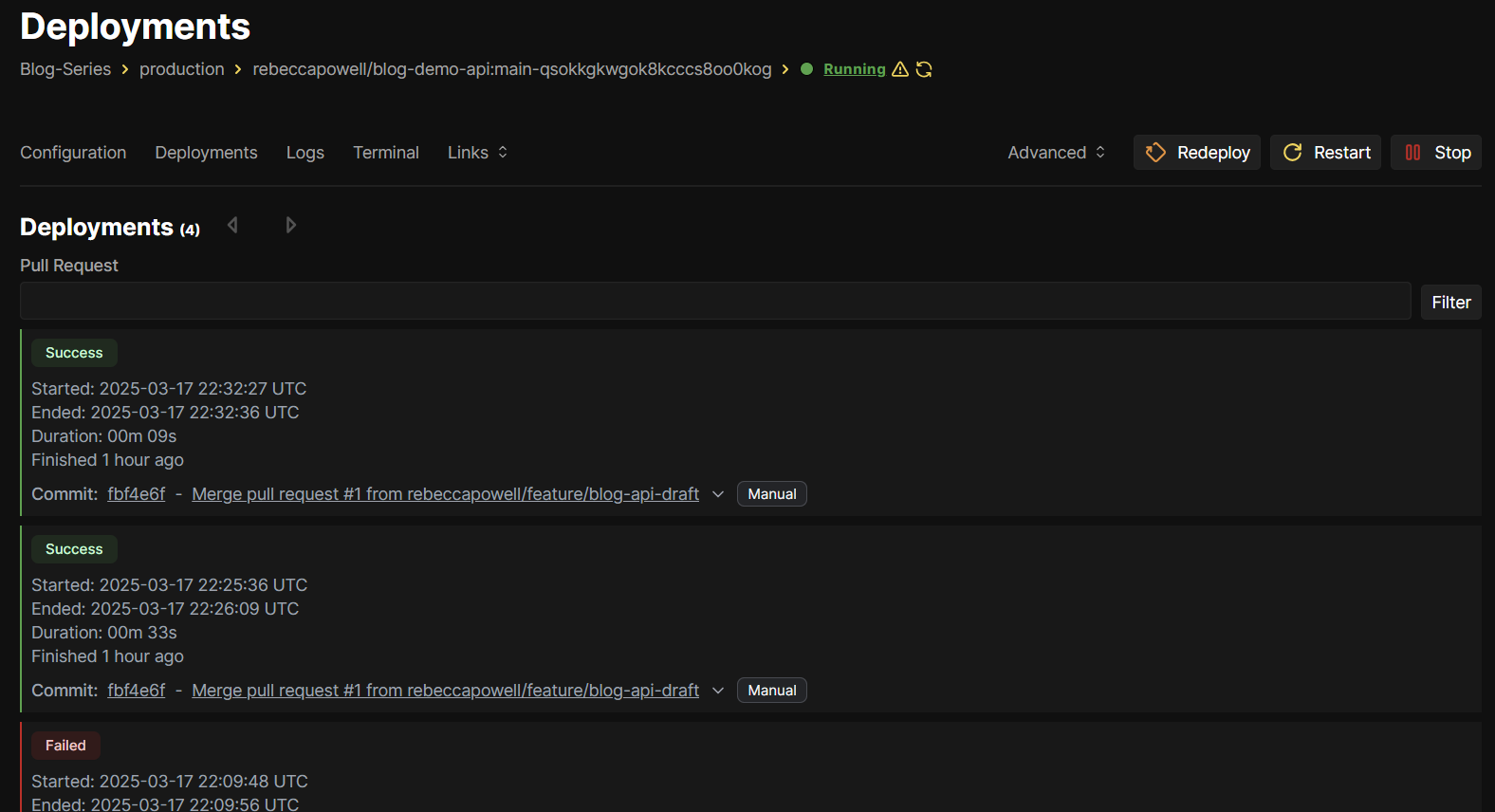 Successful deployment in Coolify