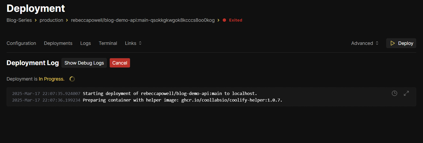 Deploying the project in Coolify