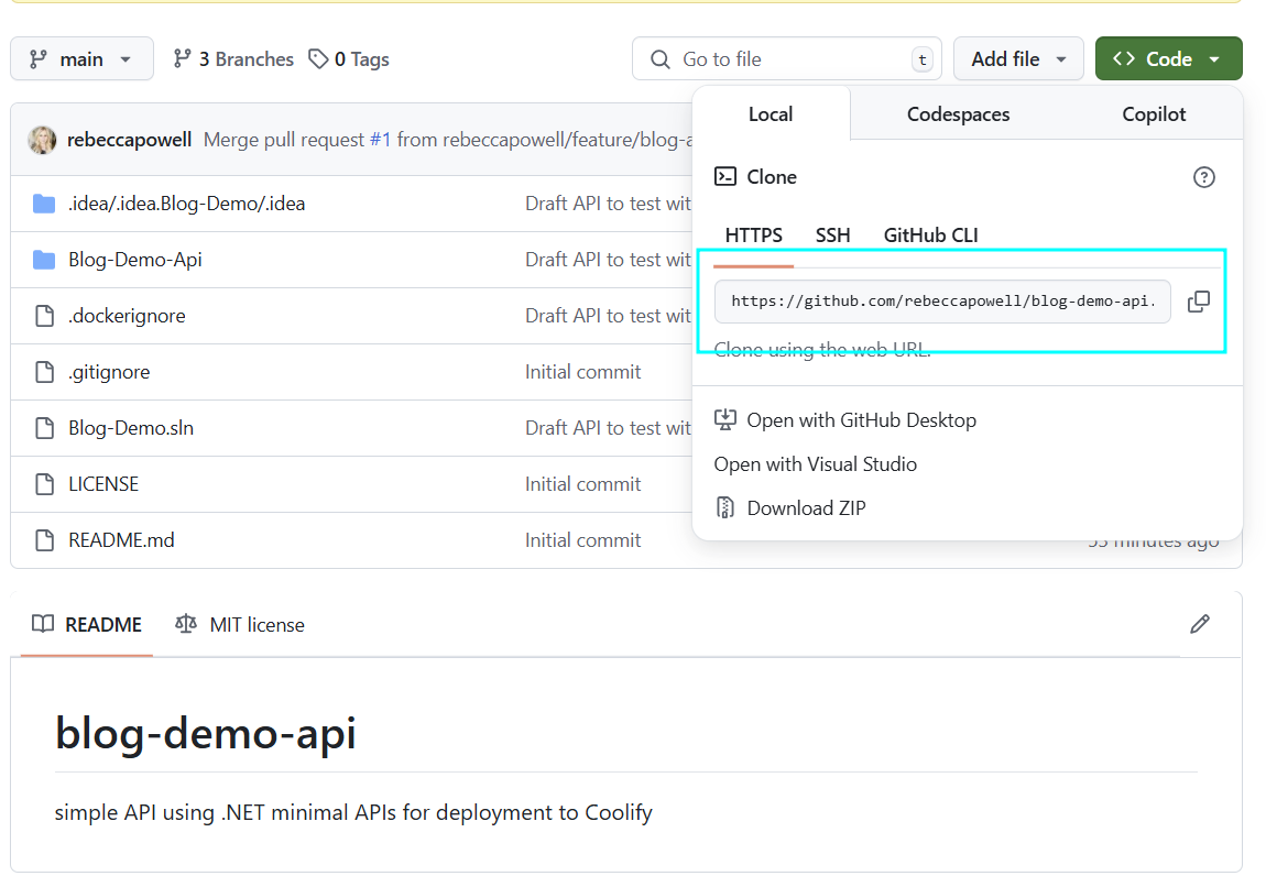Get the repository URL from GitHub