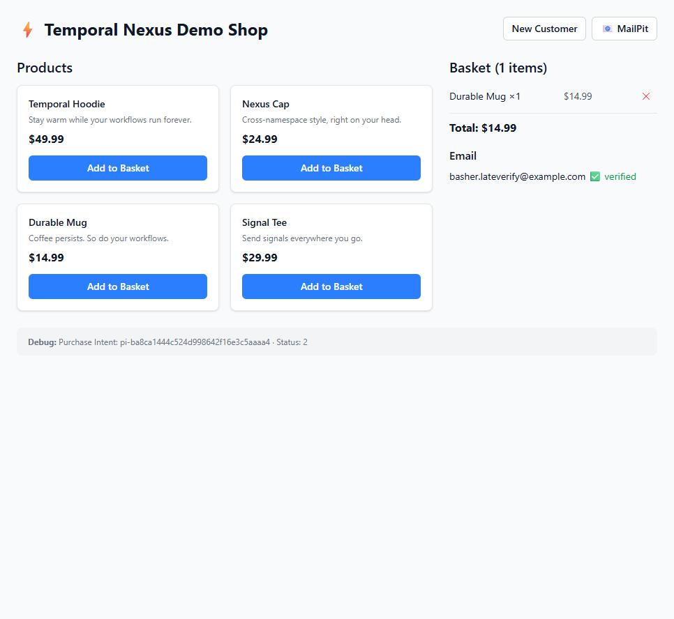 Temporal Nexus demo start screen