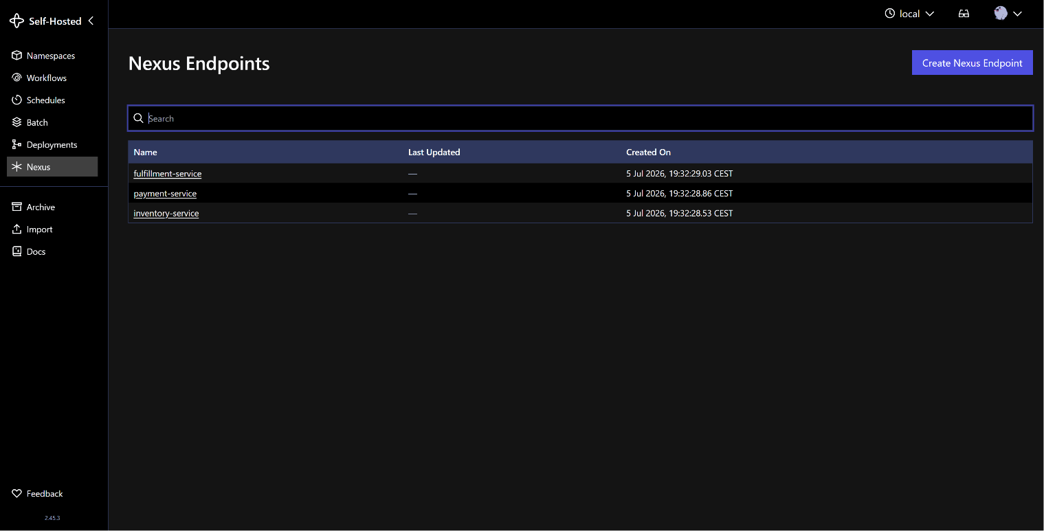 temporal nexus endpoints